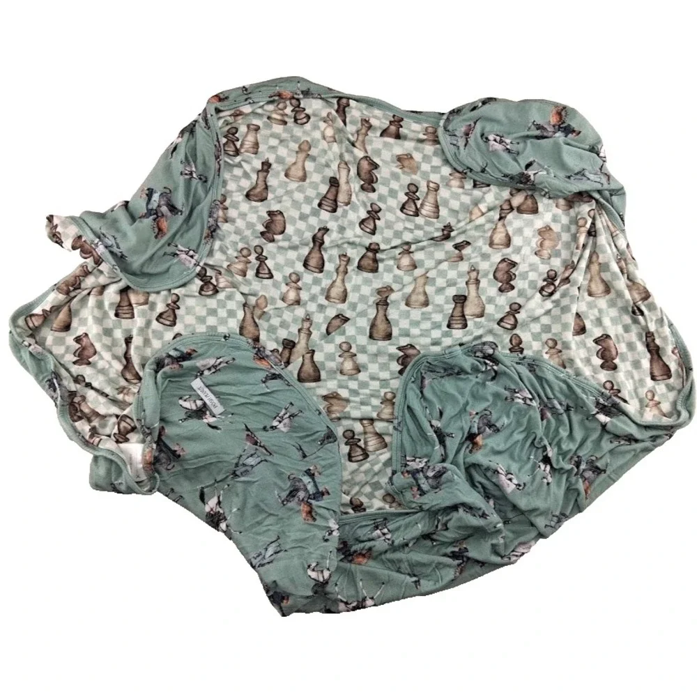 Posh Peanut Wallace Blanket Chess Game Baby Boy Green Soft Bamboo Rayon 40x40